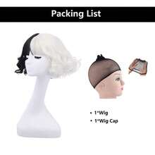 Half Black White Wig With Bangs Women Girls Short Curly Wavy Wig Black And White Hair Wigs Halloween Cosplay Costume Party Wig - Ombre - View 6