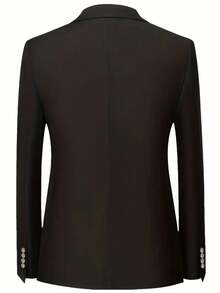 Men's 2 Piece Suit, Wedding, Business, Casual Suit Set - Black Solid Color Slim-Fit Business Suit Jacket   Classic Trousers, Black Solid Color, Long Sleeves, Button Details, Elegant And Atmospheric Style, Non-Elastic Fabric - 黑色 - 查看 4