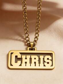 1pc Personalized Customized Necklace, Large Nameplate Pendant, Thick Necklace, Unisex Necklace, Unisex, Daily Style, Stainless Steel Customization, 18k Gold Jewelry, Including Gift Box, As Daily, Ramadan Gift, Valentine's Day Gift, Mother's Day, Father's Day Gift. - Style 1 - View 5