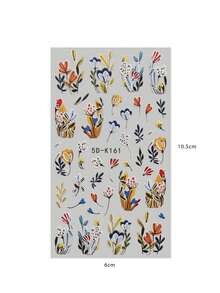 2片装春夏花卉浮雕美甲贴纸 - 复古水彩花卉、百合、芙蓉花，适用于复活节、婚礼、日常、节日等场合，简约奢华主题，易于粘贴的美甲贴纸 - 彩色 - 查看 8