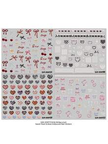 4pcs Sweet & Cool Girl Heart & Bow Tie Series Embossed Nail Art Stickers - Dopamine Colorful Leopard Print Heart, Bow Tie, Lace Trim, English Letters DIY Design, Suitable For Women's Daily, Wedding, Holiday One-Time Self-Adhesive Nail Decals, Cartoon & Sweet Theme, Easy To Apply Nail Decorations Nails - Multicolor - View 7