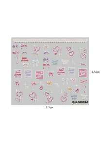 4pcs Sweet & Cool Girl Heart & Bow Tie Series Embossed Nail Art Stickers - Dopamine Colorful Leopard Print Heart, Bow Tie, Lace Trim, English Letters DIY Design, Suitable For Women's Daily, Wedding, Holiday One-Time Self-Adhesive Nail Decals, Cartoon & Sweet Theme, Easy To Apply Nail Decorations Nails - Multicolor - View 8