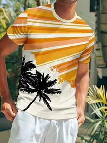 Men's Summer Vacation Style - Palm Tree Print Short Sleeve T-Shirt - Multicolor - View 1