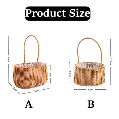 Handwoven Rattan Round Flower Basket, Suitable For Weddings, Valentine's Day, Parties, Events, Can Be Used As Dining Table Centerpiece Or Flower Vase, 141 Sold, Sold By Merchant LAIHUABIAO