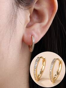 1 Pair Luxury Oval Hoop Earrings With Zirconia Stones, Elegant Commuting Jewelry Accessory - Earrings - View 5