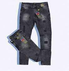 Men's Skinny Destroyed Streetwear Jeans, Player Style - 灰色 - 查看 2