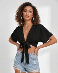 Women's Dunah Beach Bolero With Tie Closure. - màu đen - Xem 1