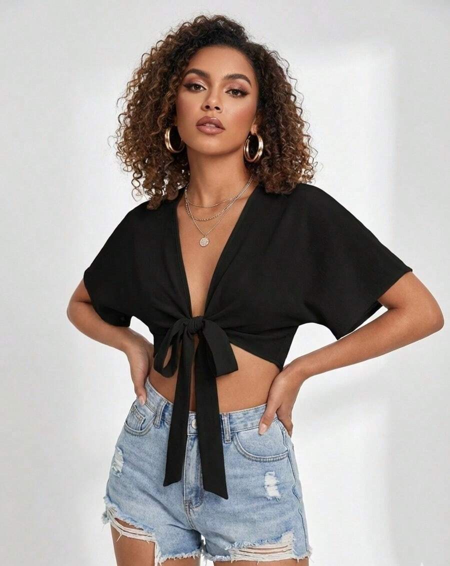 Women's Dunah Beach Bolero With Tie Closure. - màu đen - Xem 1