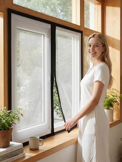 White Zippered Window Mesh, Insect Fly Protector, Hook And Loop Fastener, Removable Washable Screen For Home