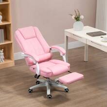 Office Chair, Desk Chair, Footrest, Tilt Function, Casters, Height Adjustable, Faux Leather, Pink - A - View 2