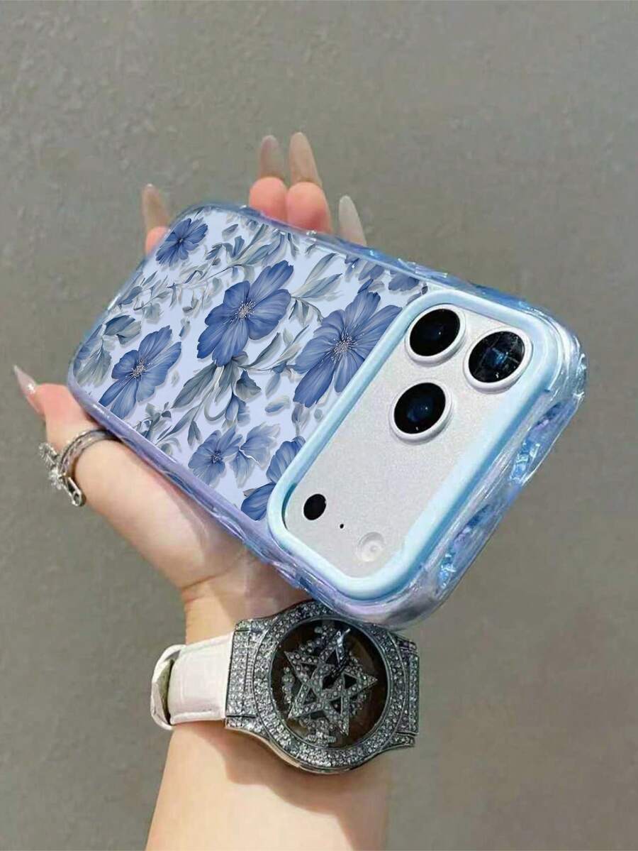 柔美花卉!复古蓝色花卉印花手机壳,蓝色花卉全包防震手机壳,兼容 16、15、14、13、12 Pro Max、11,可爱韩版,蓝色花卉防摔手机壳,透明边框,兼容 17/17 Pro/17 Pro Max/17 Air,节日礼物,兼容 17 Pro Max,兼容 13,兼容 15,兼容 16手机壳,复古风! - 藍色 - 查看 1