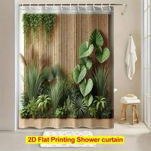 1pc A 2D Shower Curtain, Featuring A Screen And Green Plant Decorative Printed Design, Comes With 12 Hooks, Made Of Polyester Fabric, Measuring 70.8X70.8 Inches, Easy To Clean, Suitable For Windows And Walls, Bathtubs, And Bathroom Home Decor - Default - 查看 4