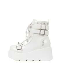Gothic Ankle Boots For Women Round Toe Wedges Side Zipper Eyelet Reverts Metalic Bear Lace Up Punk Boot Y2K Nightclub Party Outdoor Motorcycle Riding Fashion Wedding Dressy Business Casual Work Easter Spring Festival Summer Womens Short Combat Booties White Boots - 白色 - 查看 5