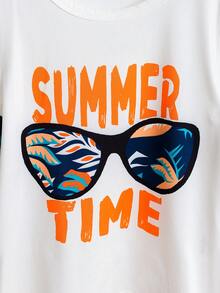 3pcs/Set Young Boy Tropical Plant Print Short Sleeve Round Neck T-Shirt And Shorts + Hat Outfit, Casual Summer Daily Vacation Wear - Multicolor - View 4