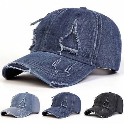 1pc Women's Distressed Washed Denim Baseball Cap, Adjustable Fashionable Sun Protection Casual Hat Suitable For Spring, Autumn Outings, Travel, Beach, Party