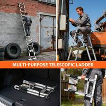 7Sevenjokers 2.5+2.5m Type A Stainless Steel Telescopic Ladder - 150kg Load, 2-In-1 Support Pole, Portable Folding Ladder For Outdoor Household & Garden Work - (2.5+2.5M)-5m Type a Telescopic Steel Ladder - View 10