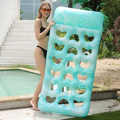 1 Inflatable Heart-Shaped Pool Lounger With Leaf & Flower Pattern - Large Outdoor Water Hammock For Adults, Perfect For Summer Beach Parties, Mixed Colors, Pool Floats,Inflatable Floating Bed,Gift .