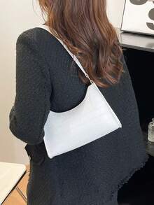 Bolso de hombro con relieve geométrico de unicolor - Blanco - Ver 4