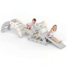 10 In1 Indoor Playset With Slide And Rocker,Plastic Indoor Climbing Frame, Climber Ladder Slide Learning Climbing Arch Toys(Beige Gray) - Grey - View 2