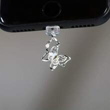 Elegant Butterfly Faux Pearl Rhinestone Phone Dust Plug - Cute Dust Plug Charm Compatible With IPhone/Type-C, Valentine's Day Gift For Women - A - View 7