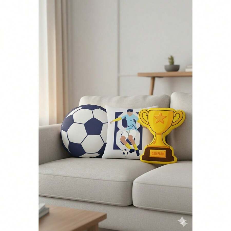 Kit Almofadas Coleção Paixão Pelo Futebol Cheias em Suede - Azul - Visão 1