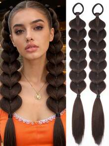 20-Inch, 2 Pieces Hand-Braided Ponytail Synthetic Hair Extensions, Multiple Colors Available, Ideal For Women's Daily Use - Multicolor - View 2