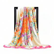 1pc Minimalist Printed Satin Square Scarf, New Spring Fashion Headscarf For Women, Can Be Used As Waistband, Bag Decoration, Ribbon, Headband Or Scarf, Ideal Choice To Enhance Your Overall Look - 米白色 - 查看 1