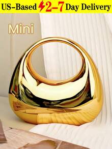 Mirror Acrylic Crescent Moon Box Handbag, Oversized Crescent Bag, Fashion Versatile Chain Shoulder/Crossbody Purse, Phone, Lipstick, Earphone Storage, Valentine's Day Gift, Comfortable And Fashionable, Stylish Handbag, Personalized Gift Choice, 2026 Accessory, Fashionable Style Suitable For All Occasions, Affordable Luxury Feel, Rebellious Party Bag, Perfectly Suitable For Parties, Weddings, Balls, Dinners/Banquets, Elegant Ladies Bag, Party Bags,Perfect For Party Wedding Prom Dinner/Banquet Matching With Holiday Party Dress Evening Dress & Sequin Dress Can Be Used As Valentine's Day, Thanksgiving, Halloween,Christmas Gift - 金色 - 查看 14