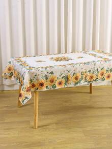 1 pieza Mantel con diseño de girasol, mantel redondo o rectangular de poliéster con estampado floral y de abeja amarillo girasol de primavera/verano, 2 opciones de tamaño, mantel duradero de estilo rústico para decoración de mesa de cocina y comedor en el hogar, adecuado para fiestas de primavera/verano, picnics, cenas, cumpleaños, decoración de bodas - Multicolor - View 11