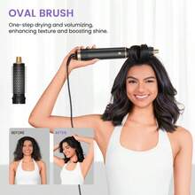 ATOPSKINS 2026升级版五合一热风吹风机及专业沙龙级造型工具 | 5个可拆卸替换刀头 + 3档精准温度设置 | 自动卷发及多种造型（卷发/波浪/直发/柔顺/蓬松/内卷/外卷） | 防毛躁、防静电、持久定型，打造轻盈层次感/刘海造型 - 黑色 - 查看 10