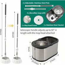 Stainless Steel Spin Mop And Bucket With Wringer Set, 360° Spinning Mop Bucket Floor Cleaning System With 4 Microfiber Mop Replacement Heads - 預設 - 查看 3