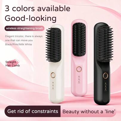 无绳直发梳，便携式迷你直发器，3档温度设置，旅行必备，负离子热风梳，女士造型工具，防烫陶瓷涂层，适合旅行、居家、沙龙使用，美发造型工具，节日完美礼物