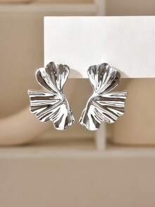1对时尚精致金属银杏叶耳钉，优雅简约女士耳环 - 葉子 - 查看 11