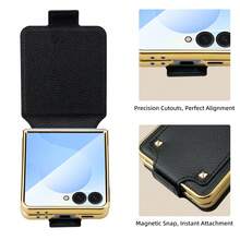 VIETAO Electroplating Z Flip 3 4 5 6 Cover Finger Ring Holder Stand Faux Leather Mobile Phone Case Compatible With Samsung Galaxy Z Flip7 Flip6 Flip5 Flip4 Flip3 Phone Cover - Red - View 5