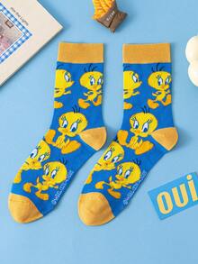 Noctvar OBM Sleepwear X LOONEY TUNES 1 Pair Chui Di Pattern Men's Mid-Calf Socks, Cute Cartoon Chui Di & Silly Cat Patterns, Odor-Resistant Moisture-Wicking Casual Sports Socks, Suitable For Students/Adults As Gifts Or Daily Wear, Couple Styles - Multicolor - View 2