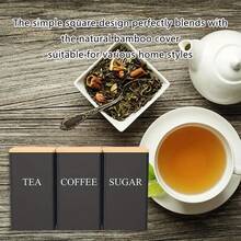 3个黑白储物罐，咖啡、糖和茶叶罐，创意简约风格，密封性好，简单方便，经久耐用，配有防水竹盖，咖啡和红茶储物盒，母亲节和父亲节的完美礼物 - 彩色 - 查看 9