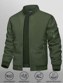 KEFITEVD Men's Thin Bomber Jacket Full-Zip Spring Fall Casual Sportswear Lightweight Coat Baseball Golf Outdoor Sports Waterproof Coat - Army Green - View 2