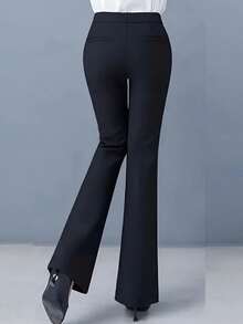 High-Waisted Relaxed Flare Leg Pants, Slimming Effect Black - Black - View 3
