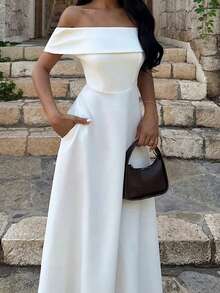 Vaiaye 女士纯色露肩连衣裙，新款夏季优雅修身露背长裙，适合派对、日常穿着和约会 白色 - 白色 - 查看 3