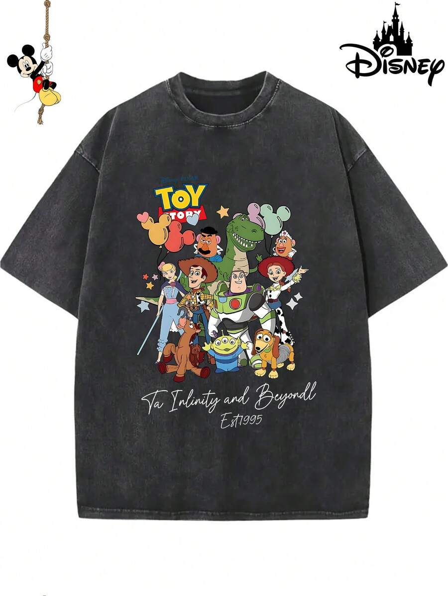 "Disney Authorized" Toy Story Photo Printing, Genuine Authorized 1 Fashion Cartoon Short Sleeve Design, Cartoon Short Sleeve, Men's Cotton Washed T-Shirt. Soft And Breathable, It Can Be Used As A Gift For Disney Lovers. - màu đen - Xem 1