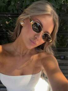 1 Pair Retro Women's Oval Diamond-Shaped Fashion Glasses, Suitable For Casual, Beach, Party, Wedding, Holiday Street Photography, And Photo Props - Multicolor - View 2