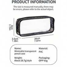 1pc Transparent Zipper Pencil Case, PVC Clear Stationery Bag, White/Black - A - View 12