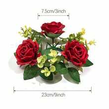 1 buc suport pentru lumânări cu coroană florală, decor pentru centru de lumânări cu flori, coroană de lumânări cu trandafiri, inel pentru lumânări, suport pentru lumânări tip ceai, coroană de plante artificiale, coroană de flori artificiale, potrivit pentru decor de nuntă, decor de petrecere și recuzită pentru fotografie - Multicolor - Vizualizare 9