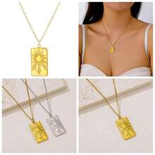 Adjustable Geometric Sun Tarot Charm Pendant Necklace For Women Men Stainless Steel Lucky Amulet Choker Dainty Everyday Friendship Jewelry Gift - 1 - Xem 1