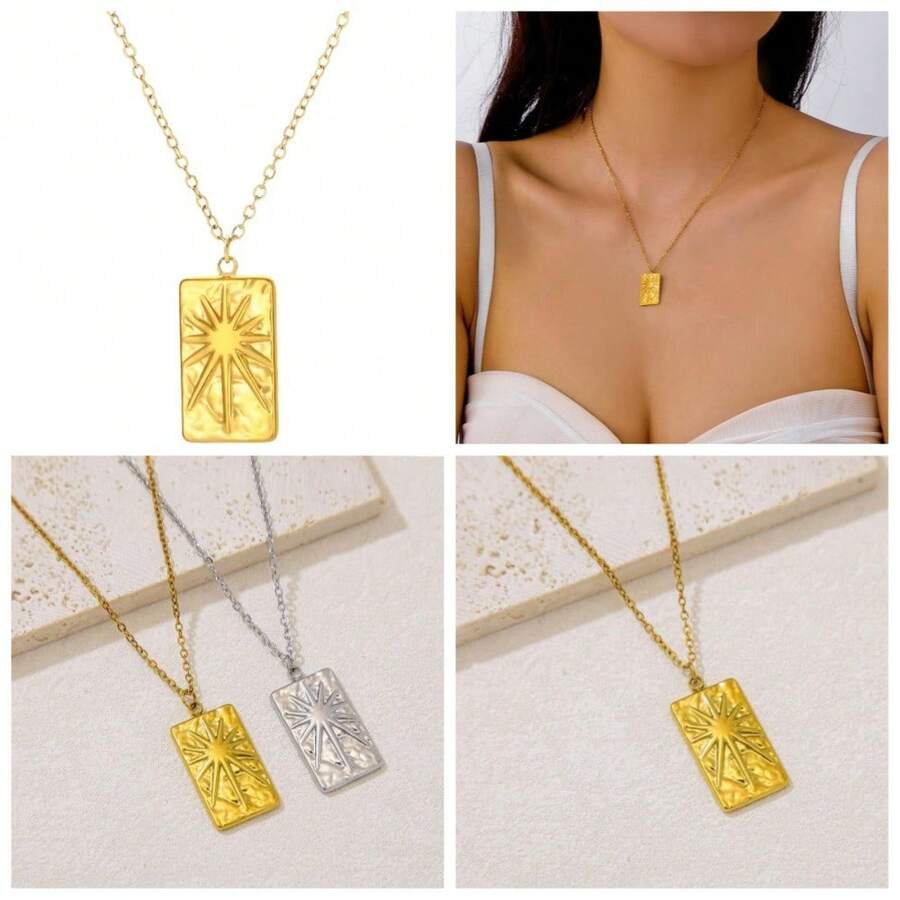 Adjustable Geometric Sun Tarot Charm Pendant Necklace For Women Men Stainless Steel Lucky Amulet Choker Dainty Everyday Friendship Jewelry Gift - 1 - Xem 1
