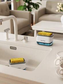 厨房皂液器、洗碗泡沫泵、海绵架、带海绵的洗洁精分配器、海绵沥水架、带沥水盘的塑料水槽收纳架、厨房配件、清洁海绵、洗碗海绵、实用厨房工具 - 彩色 - 查看 8