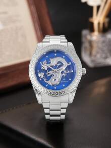RICECGO Men's Wristwatch With 3D Embossed Dragon Pattern, Exuding Oriental Charm, Perfect Gift For New Year - Silver - View 11