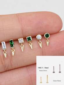 925纯银水钻鼻钉，精致几何立方氧化锆吊坠迷你扁平鼻环 - 單隻 - 查看 6