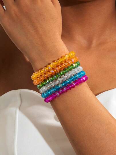 1pc Bohemian Style Colorful Faceted Glass Beaded Bracelet, Suitable As Middle Eastern Ramadan Holiday Gift