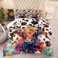 NINENINE This Two-Piece/Three-Piece Bedding Set Features A Cow Pattern And Is Available In Single, Double, King, And Extra-King Sizes. A Cute And Playful Cow-Patterned Bedding Set. This Ultra-Soft Microfiber Bedding Set Is Perfect For The Bedroom And Suitable For All Seasons. - Chocolate Brown - View 1